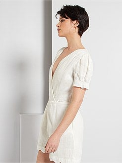 Macacão-calção em gaze de algodão de conceção ecológica - Kiabi