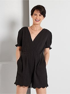 Macacão-calção em gaze de algodão de conceção ecológica - Kiabi