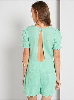 Macacão-calção em gaze de algodão de conceção ecológica - Kiabi