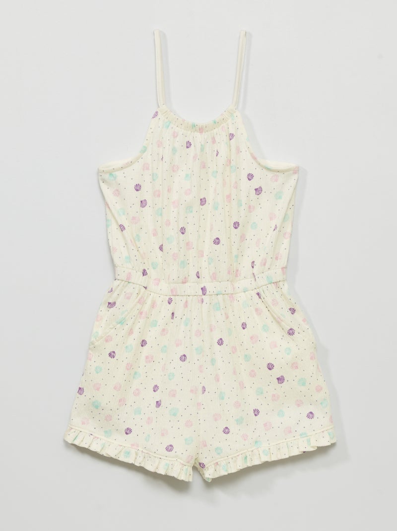 Macacão-calção em malha ondulado com estampado BRANCO - Kiabi