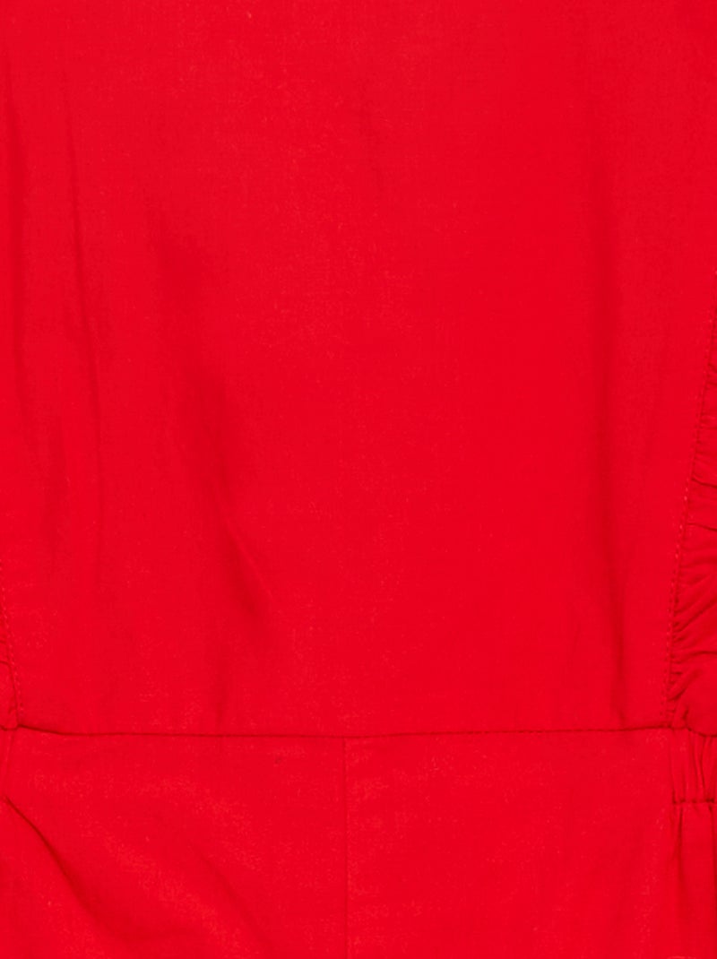 Macacão-calção em popelina com folhos Vermelho - Kiabi