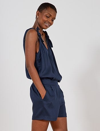 Macacão-calção soltinho de trespasse - Kiabi