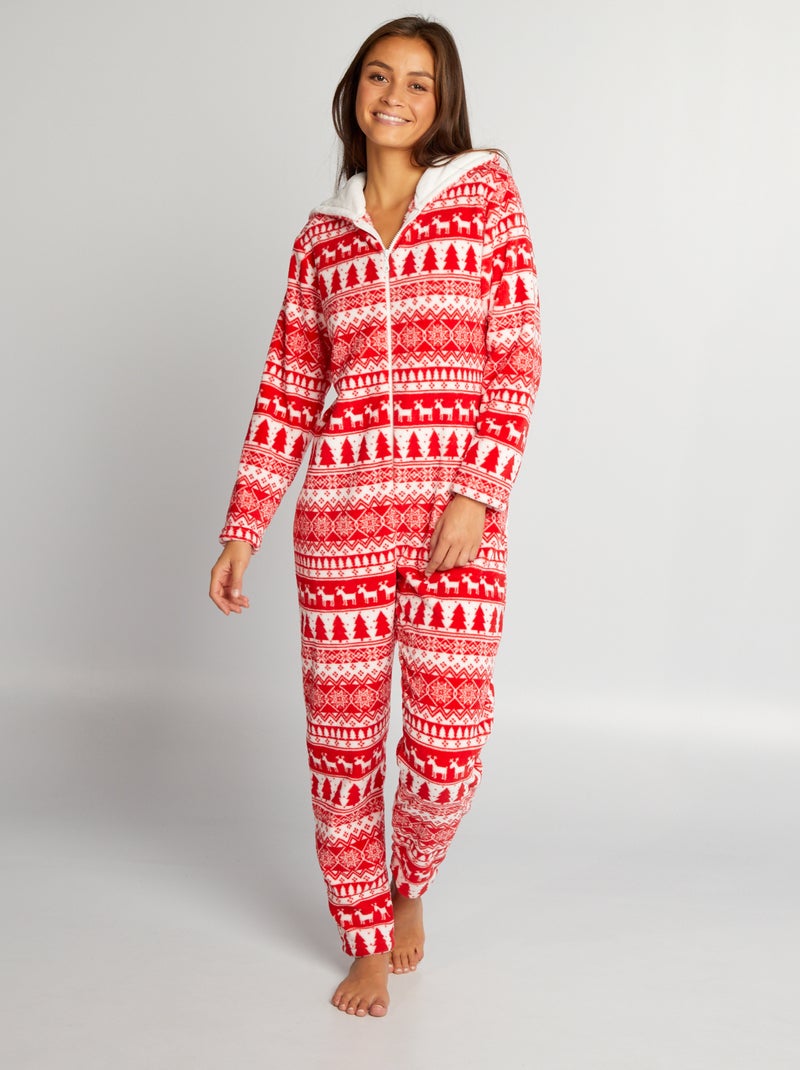 Macacão com capuz de malha polar Vermelho/ Branco - Kiabi