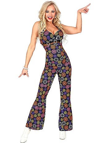 Macacão com estampa floral estilo anos 70