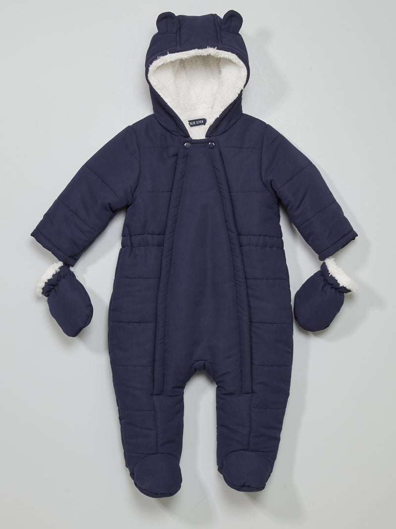 Macacão com forro polar e capuz com orelhas Azul Marinho - Kiabi
