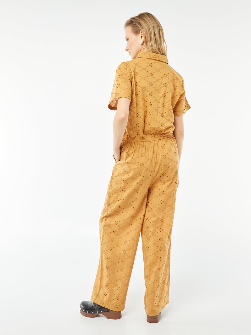 Macacão comprido bordado BEGE - Kiabi