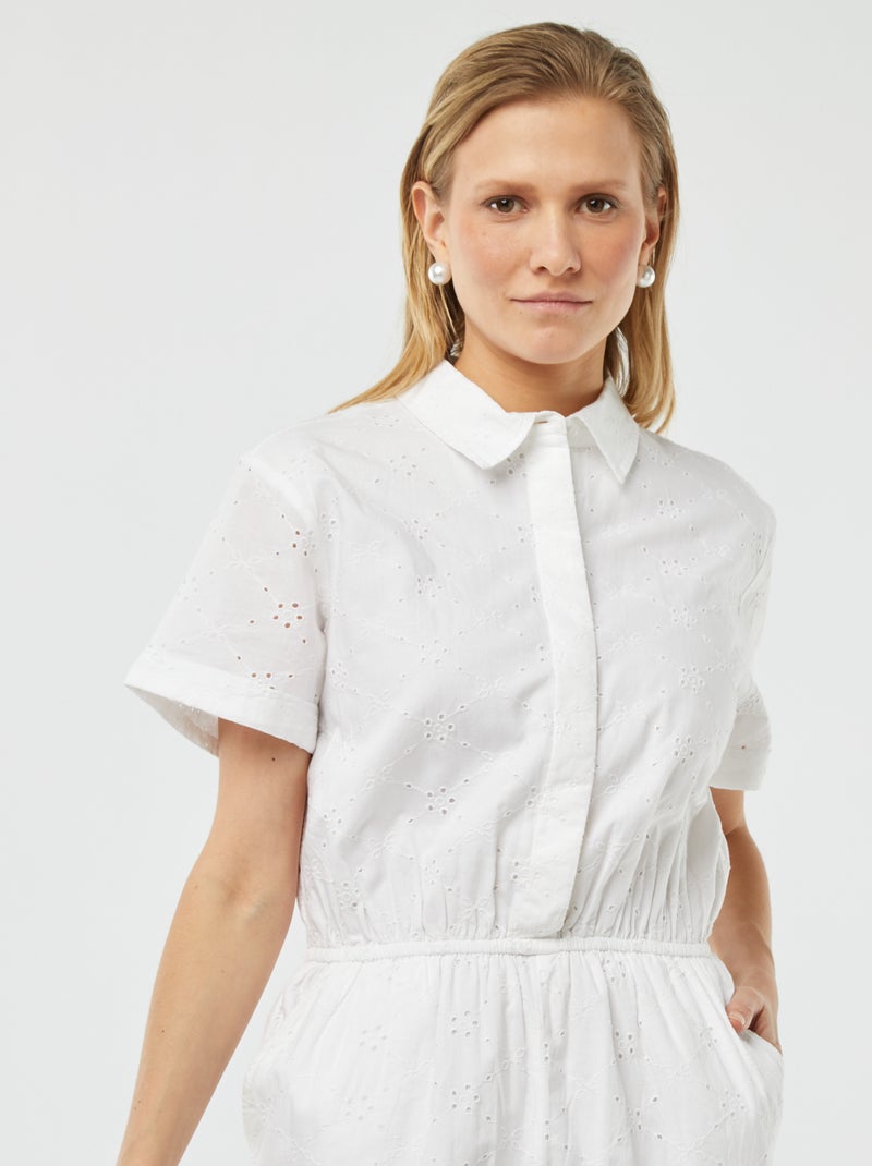 Macacão comprido bordado Branco - Kiabi