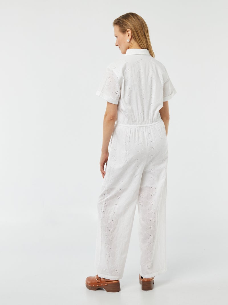 Macacão comprido bordado Branco - Kiabi