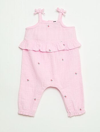 Macacão comprido com alças em popelina de algodão