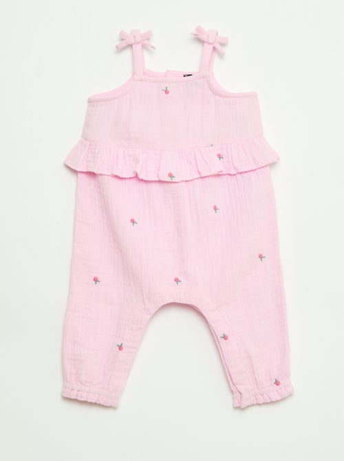 Macacão comprido com alças em popelina de algodão - Kiabi