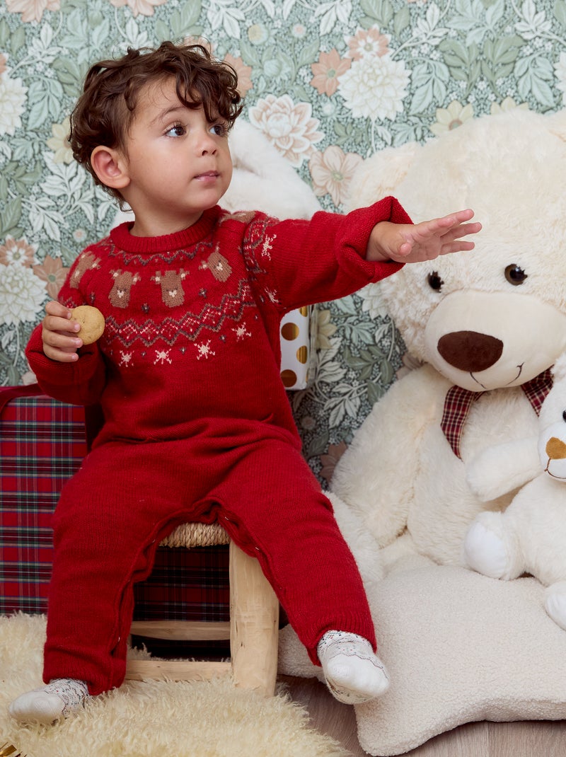 Macacão comprido de Natal em malha jacquard Vermelho - Kiabi