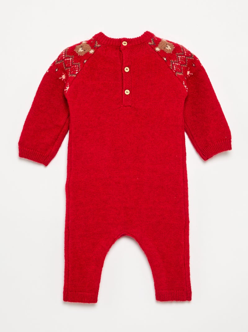 Macacão comprido de Natal em malha jacquard Vermelho - Kiabi