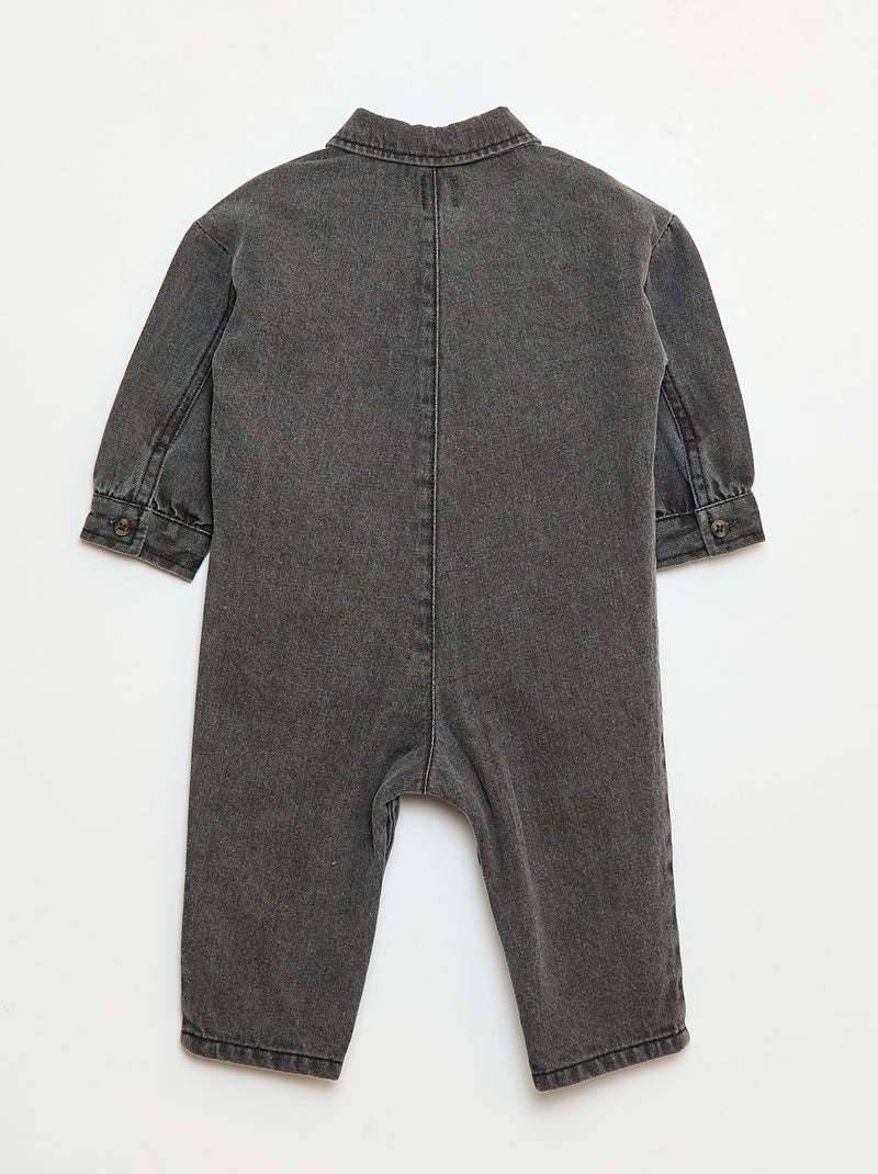 Macacão comprido em ganga com abertura de botões Cinza - Kiabi