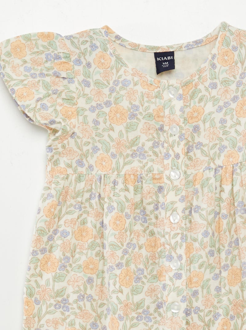 Macacão comprido em gaze de algodão AZUL - Kiabi