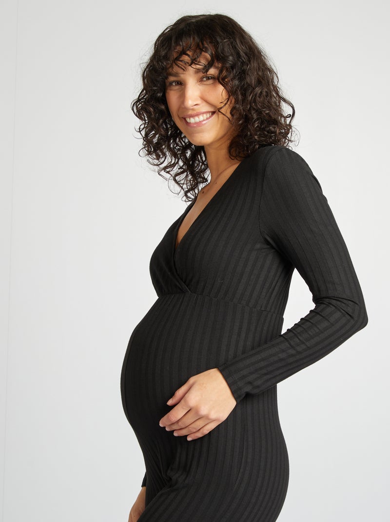 Macacão comprido em malha canelada 'Only maternity' Preto - Kiabi