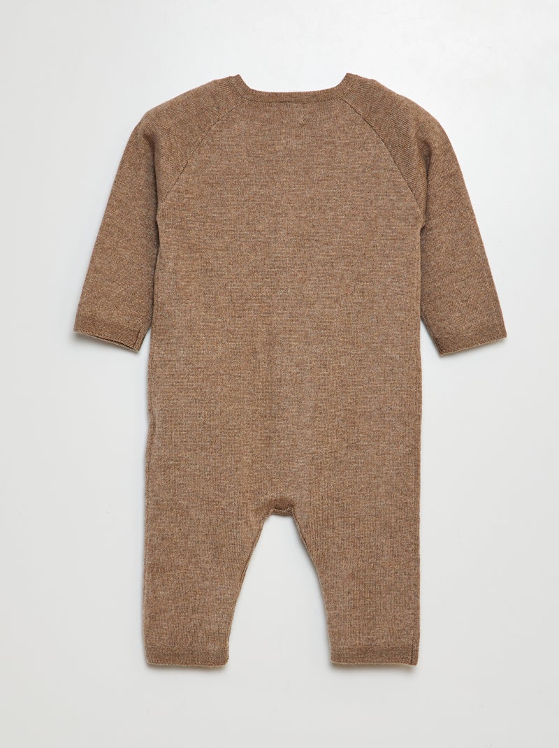 Macacão comprido em malha de tricô com botões CASTANHO - Kiabi