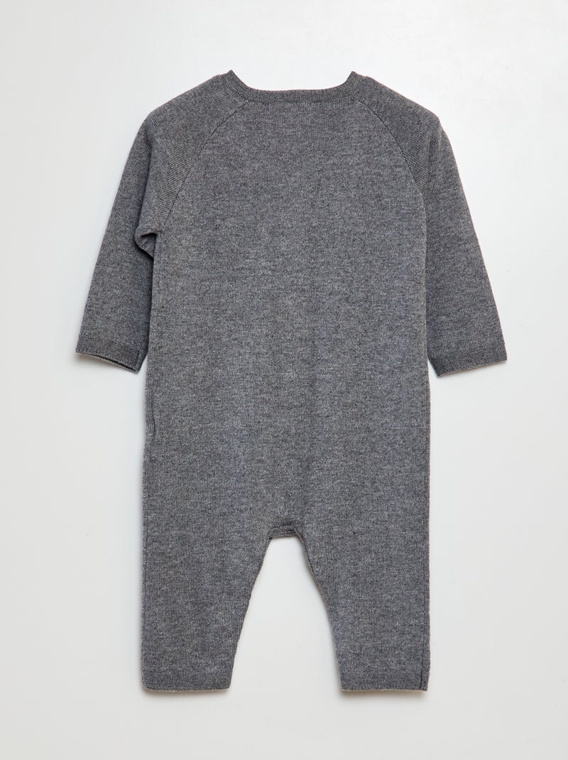 Macacão comprido em malha de tricô com botões CINZA - Kiabi