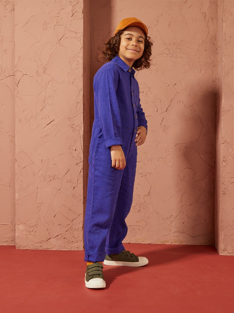 Macacão comprido em mistura de linho - Unissexo AZUL - Kiabi