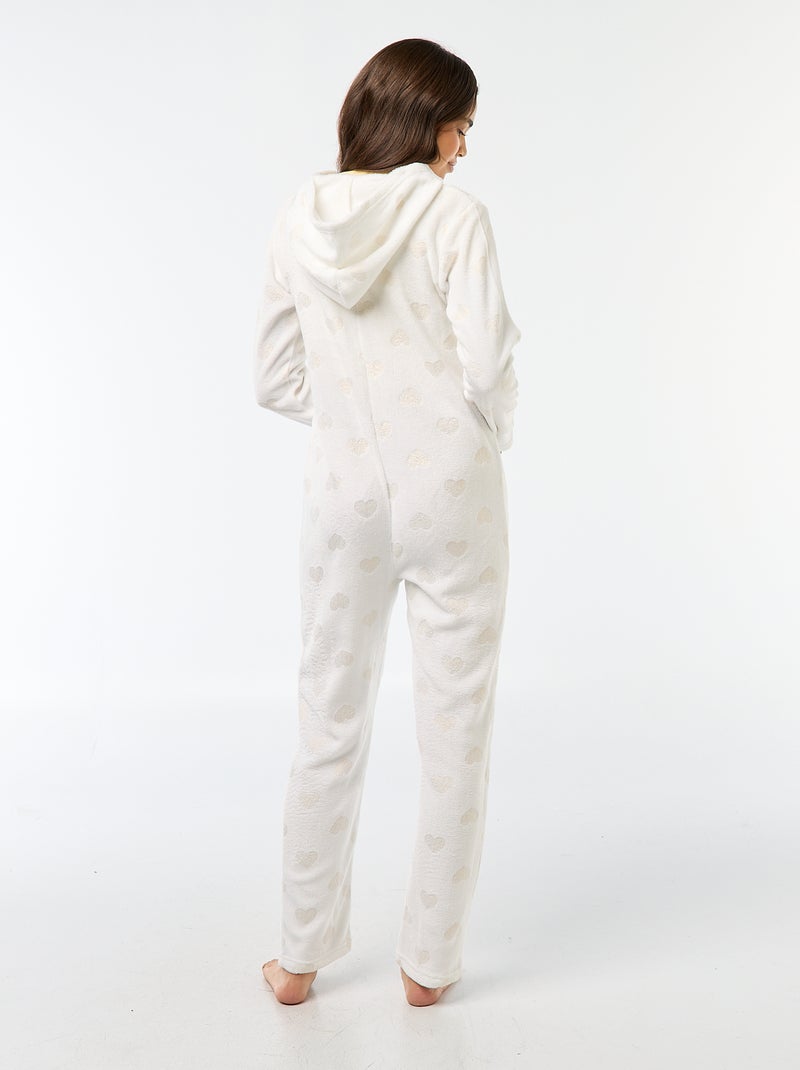 Macacão comprido polar com padrão de corações Branco - Kiabi