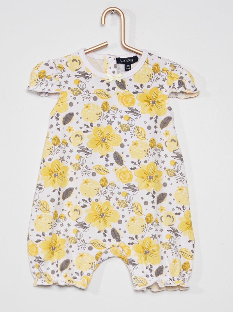Macacão curto às 'flores' Branco/ Amarelo - Kiabi