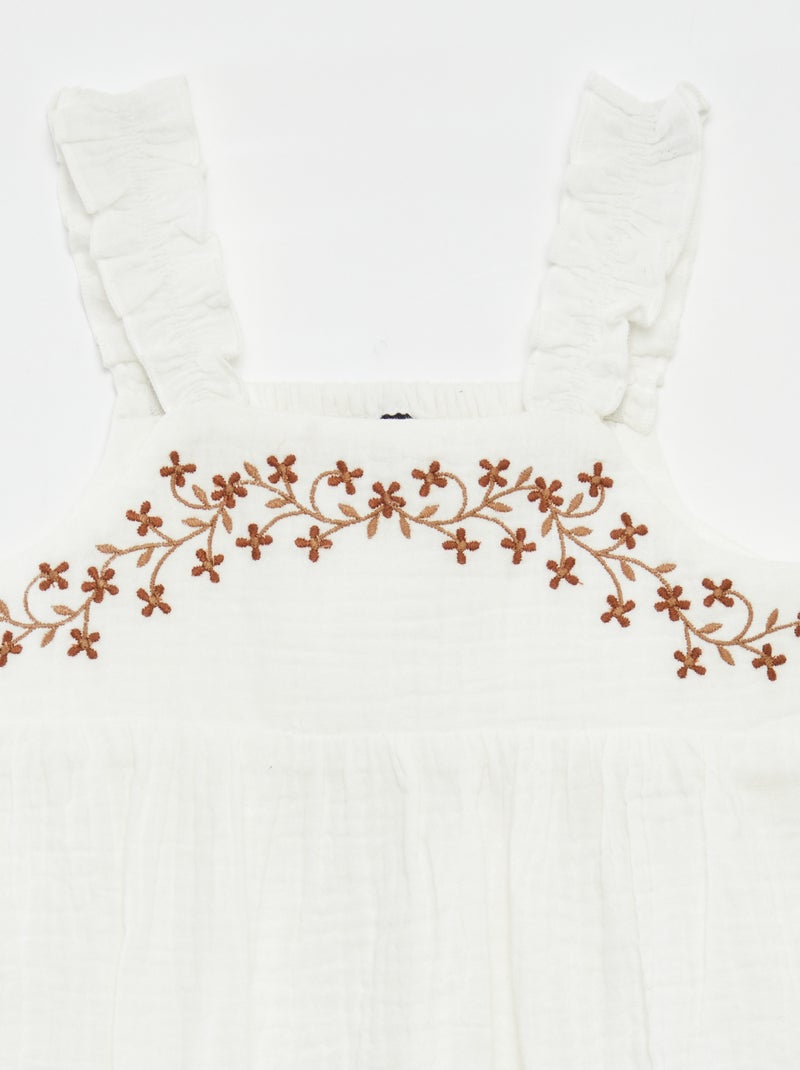 Macacão curto com alças e bordados ingleses BRANCO - Kiabi
