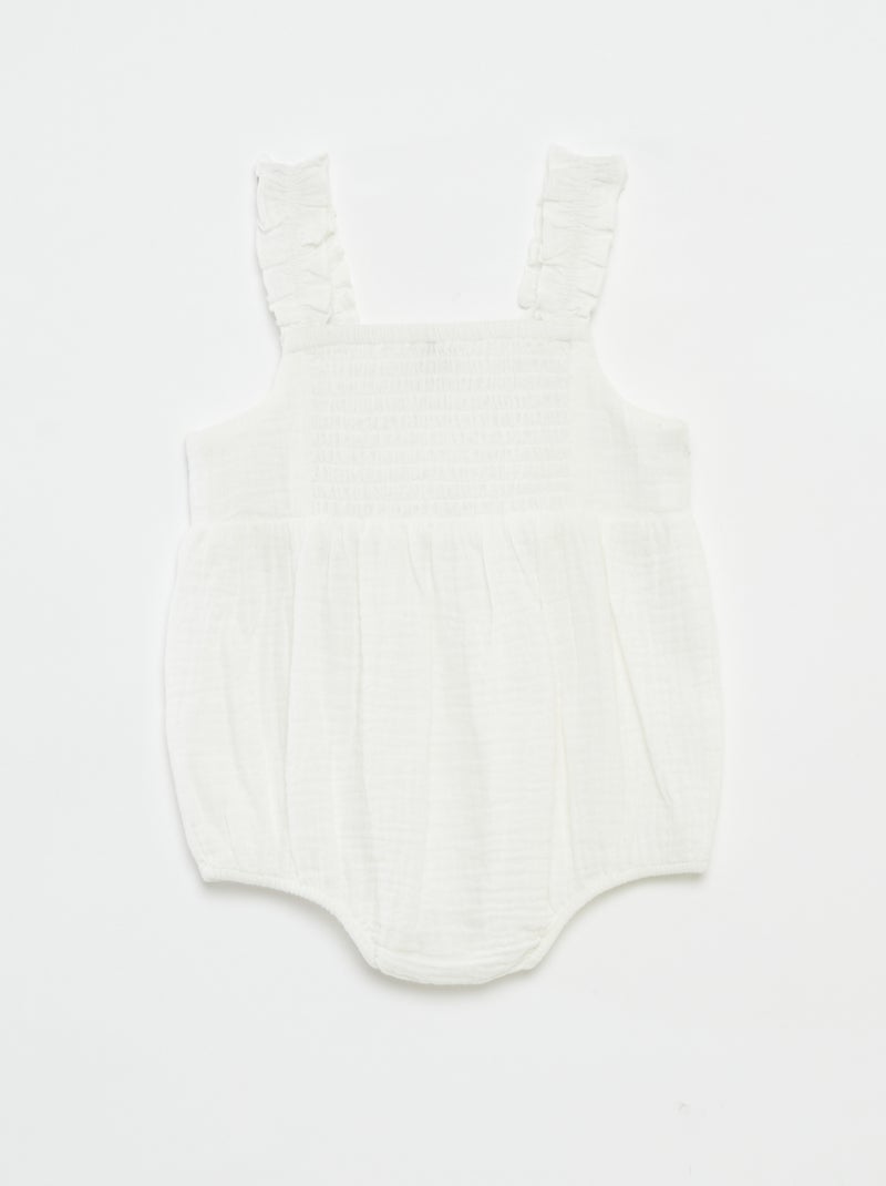 Macacão curto com alças e bordados ingleses BRANCO - Kiabi