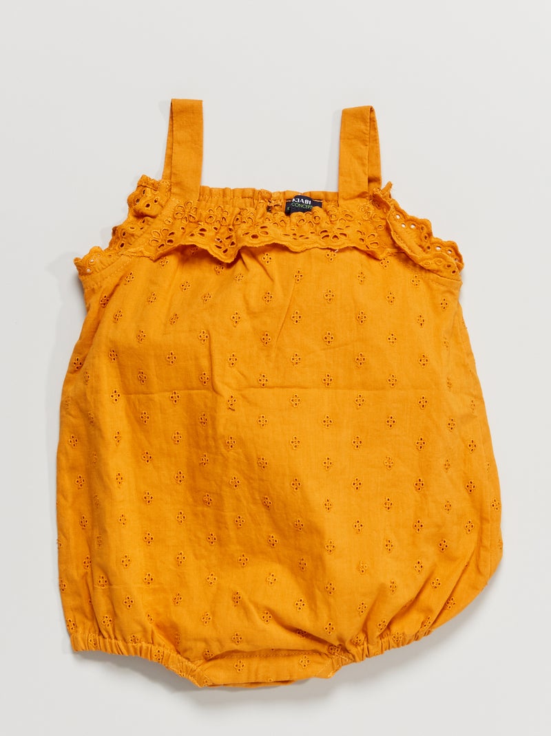 Macacão curto com bordado inglês AMARELO - Kiabi