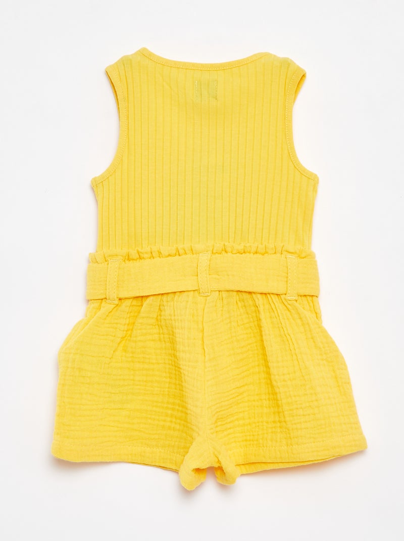 Macacão curto com cinto para apertar AMARELO - Kiabi