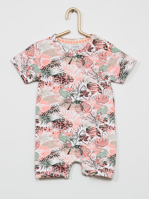 Macacão curto com estampado 'selva cor-de-rosa' - Kiabi