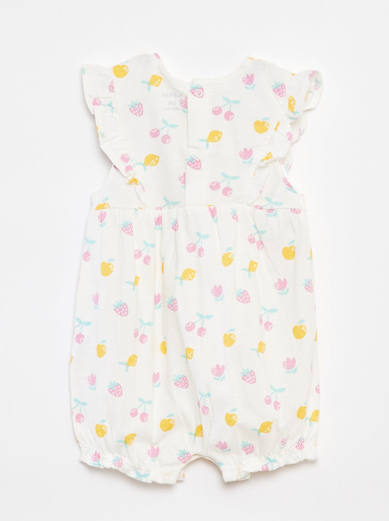 Macacão curto com folhos e bolsos Branco - Kiabi