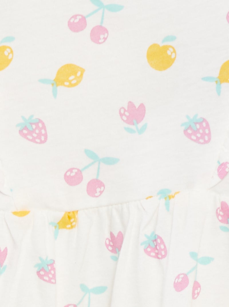 Macacão curto com folhos e bolsos Branco - Kiabi