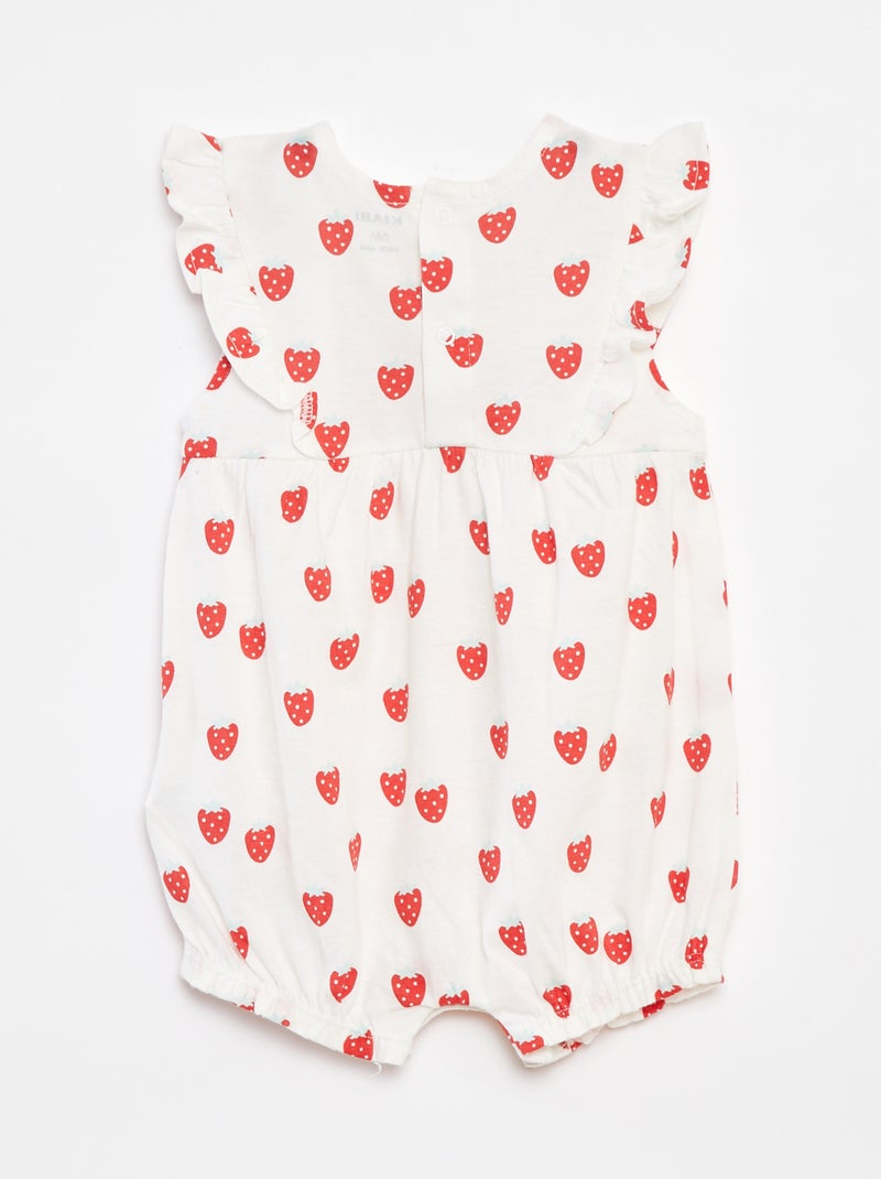 Macacão curto com folhos e bolsos Branco - Kiabi