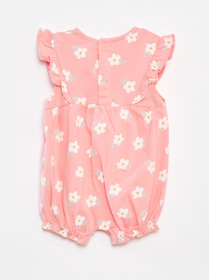 Macacão curto com folhos e bolsos ROSA - Kiabi