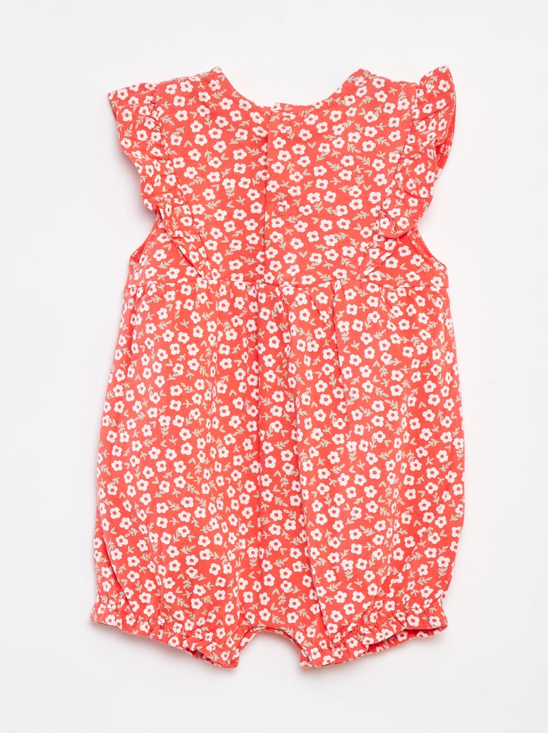 Macacão curto com folhos e bolsos Vermelho - Kiabi