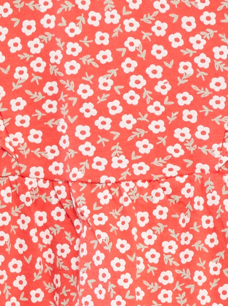 Macacão curto com folhos e bolsos Vermelho - Kiabi