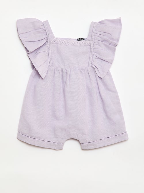 Macacão curto com mangas com folhos - Kiabi