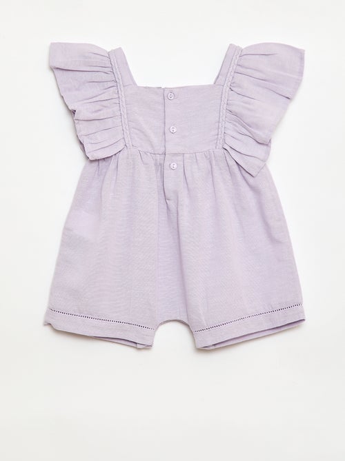 Macacão curto com mangas com folhos - Kiabi