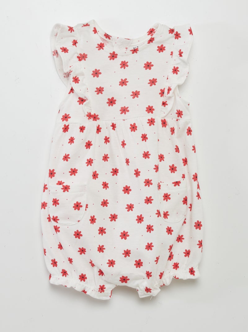 Macacão curto de algodão com estampado BRANCO - Kiabi