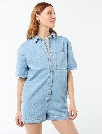 Macacão curto de ganga