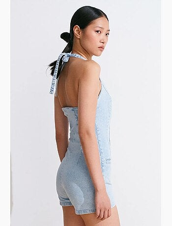 Macacão curto de ganga com decote halter slim fit dilvin