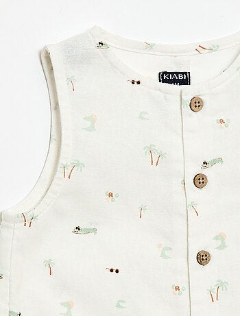 Macacão curto em algodão e linho