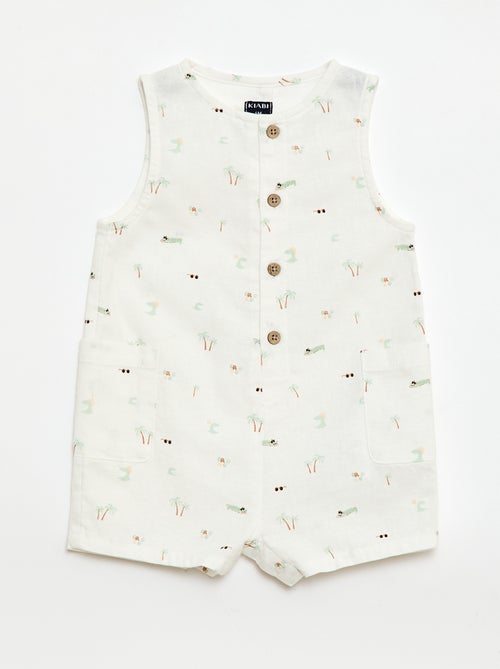 Macacão curto em algodão e linho - Kiabi
