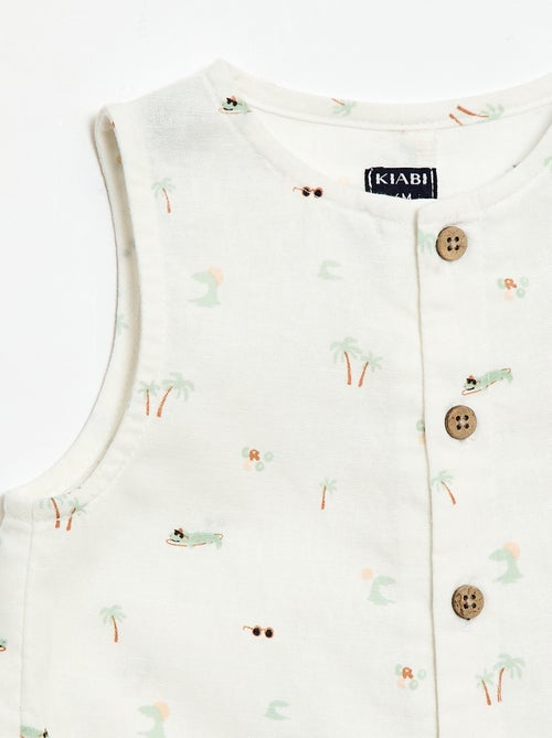 Macacão curto em algodão e linho - Kiabi