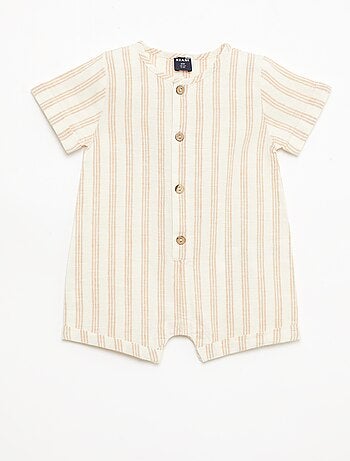 Macacão curto em algodão e linho misturados