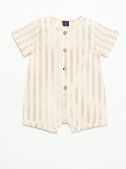 Macacão curto em algodão e linho misturados - Kiabi