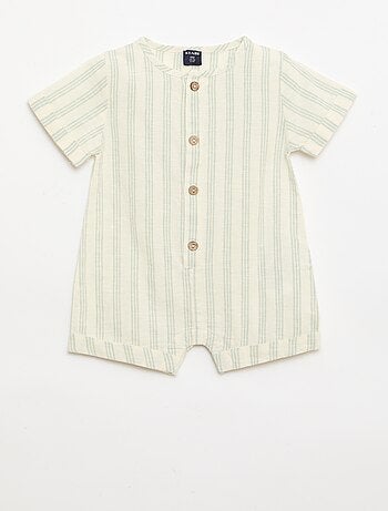 Macacão curto em algodão e linho misturados