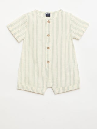 Macacão curto em algodão e linho misturados