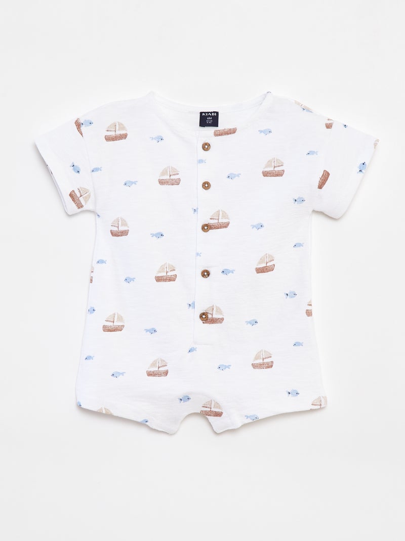 Macacão curto em french terry com motivos Branco - Kiabi