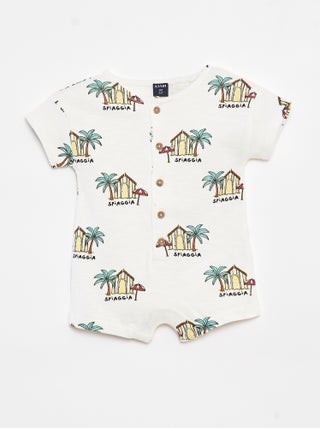 Macacão curto em french terry com motivos
