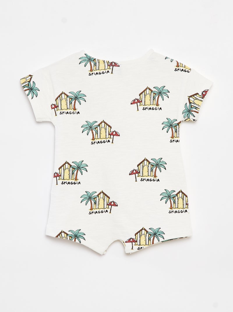 Macacão curto em french terry com motivos Branco - Kiabi